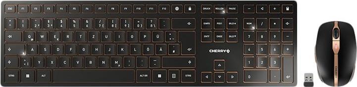 CHERRY DW 9100 SLIM - Tastatur-und-Maus-Set - kabellos - 2,4 GHz, Bluetooth 4,2 - QWERTZ - Deutsch - schwarz/bronze (JD-9100DE-2)