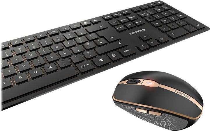 CHERRY DW 9100 SLIM - Tastatur-und-Maus-Set - kabellos - 2,4 GHz, Bluetooth 4,2 - Pan-Nordic - schwarz/bronze (JD-9100PN-2)