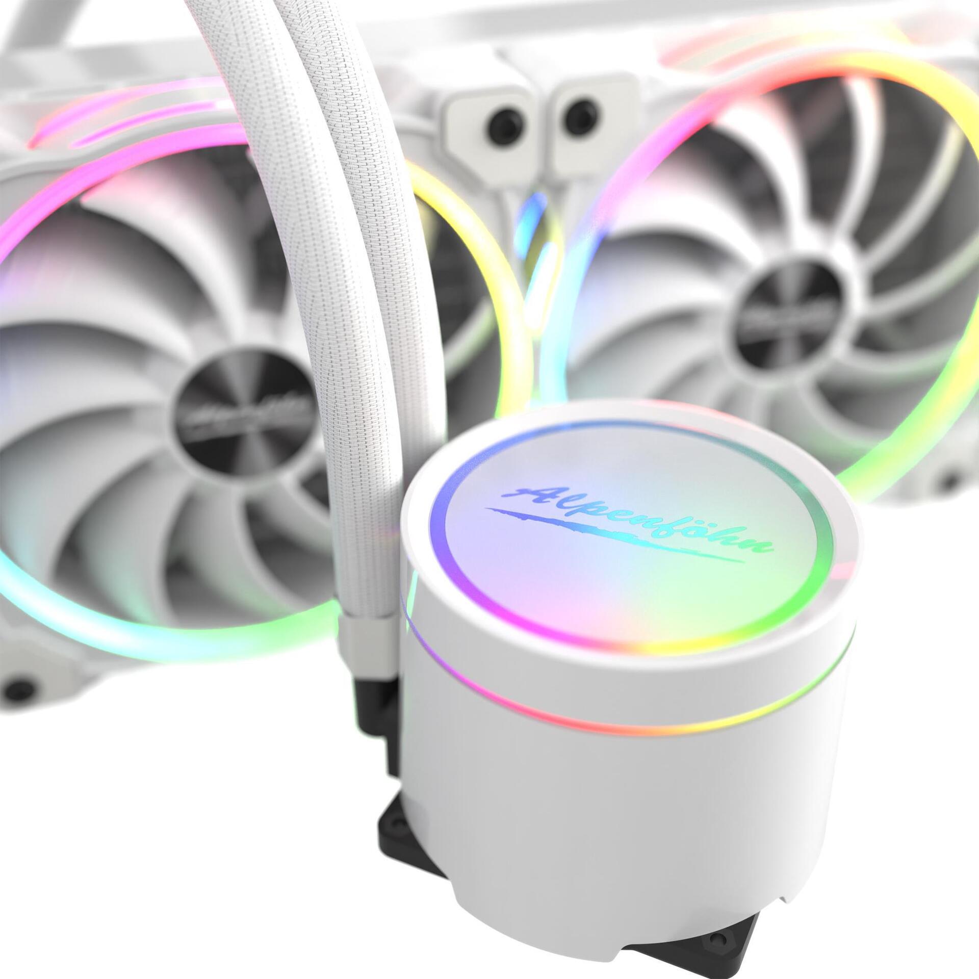 EKL Alpenföhn Gletscherwasser 360 - Prozessor-Flüssigkeitskühlsystem - Kühlergröße: 360 mm - (für: LGA1156, AM2, AM2+, LGA1366, AM3, LGA1155, AM3+, LGA2011, FM1, LGA1150, LGA2011-3, LGA1151, AM4, LGA2066, TR4, sTRX4, LGA1200) - Kupfer - 120 mm - weiß (84000000195)