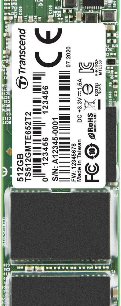 Transcend MTE652T2 - SSD - 512GB - intern - M.2 2280 (doppelseitig) - PCIe 3,1 x4 (NVMe) (TS512GMTE652T2)