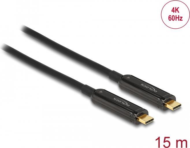 Delock - Video- / Audiokabel - USB-C männlich bis USB-C männlich - 15,0m - Glasfaser - Schwarz - Active Optical Cable (AOC), unterstützt 4K 60 Hz (3840 x 2160) (84104)