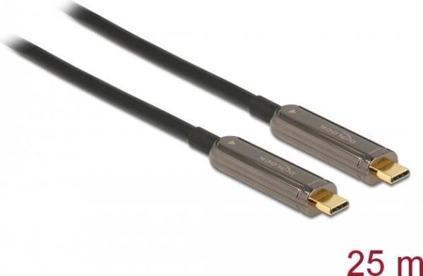 Delock - Video- / Audiokabel - USB-C männlich zu USB-C männlich - 25 m - Glasfaser - Schwarz - Active Optical Cable (AOC), unterstützt 4K 60 Hz (3840 x 2160)