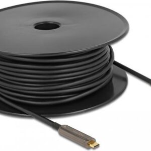 Delock - Video- / Audiokabel - USB-C männlich bis USB-C männlich - 30,0m - Glasfaser - Schwarz - Active Optical Cable (AOC), unterstützt 4K 60 Hz (3840 x 2160) (84132)