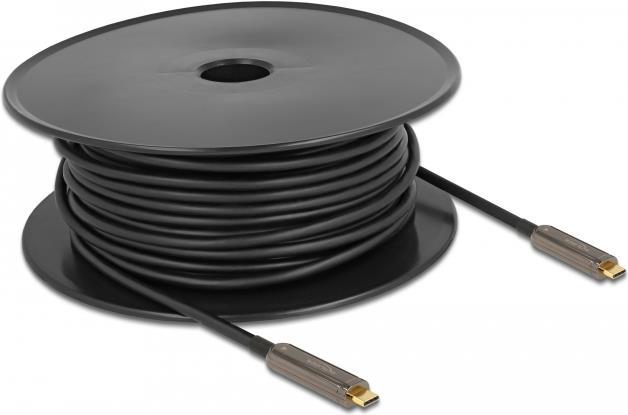 Delock - Video- / Audiokabel - USB-C männlich bis USB-C männlich - 30,0m - Glasfaser - Schwarz - Active Optical Cable (AOC), unterstützt 4K 60 Hz (3840 x 2160) (84132)
