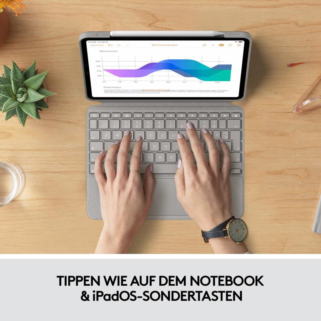 Logitech Combo Touch - Tastatur und Foliohülle - mit Trackpad - hintergrundbeleuchtet - Apple Smart connector - QWERTY - US International - Sand - für Apple 27,90cm (11")  iPad Pro (1. Generation, 2. Generation, 3. Generation) (920-010256)