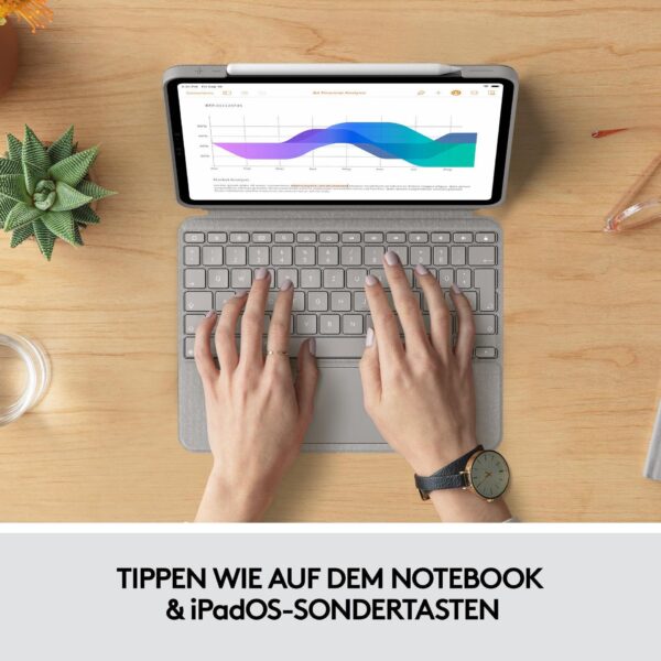 Logitech Combo Touch - Tastatur und Foliohülle - mit Trackpad - hintergrundbeleuchtet - Apple Smart connector - QWERTY - US International - Sand - für Apple 27,90cm (11")  iPad Pro (1. Generation, 2. Generation, 3. Generation) (920-010256)
