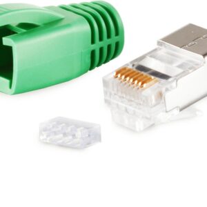 S/CONN maximum connectivity Netzwerk Modular Stecker RJ45 SET für Verlegekabel bis AWG 23, Stecker mit Zugentlastung, Einführhilfe und Tülle, grün VE 100 (72067-100G)