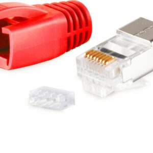 S/CONN maximum connectivity Netzwerk Modular Stecker RJ45 SET für Verlegekabel bis AWG 23, Stecker mit Zugentlastung, Einführhilfe und Tülle, rot VE 100 (72067-100R)