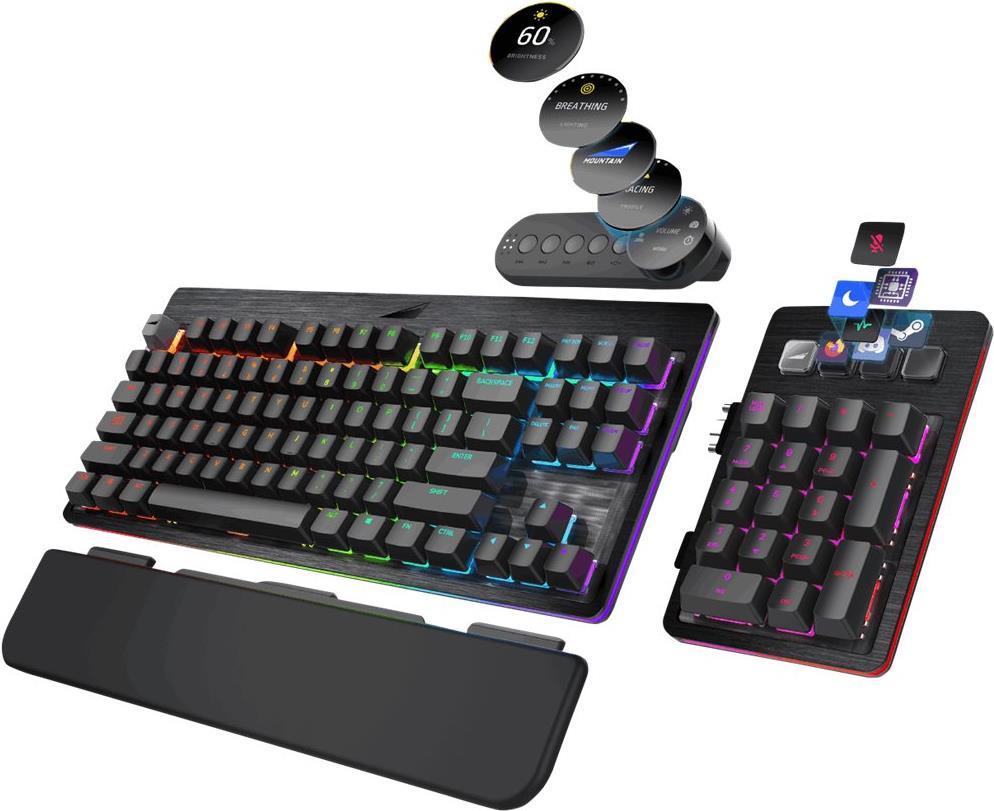 Mountain Everest Max - Tastatur - mit media dock - Hintergrundbeleuchtung - USB-C - QWERTZ - Deutsch - Tastenschalter: CHERRY MX Blue - schwarz (MG-EVK1B-CB1-DE)