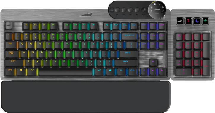 Mountain Everest Max - Tastatur - mit Mediendock - Hintergrundbeleuchtung - USB-C - QWERTZ - Deutsch - Tastenschalter: CHERRY MX Blue - gunmetal-grau (MG-EVK1G-CB1-DE)