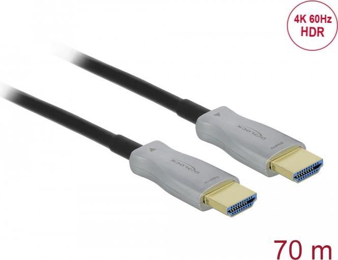 Delock - Highspeed HDMI-Kabel - HDMI männlich bis HDMI männlich - 70 m - Glasfaser - Schwarz - Active Optical Cable (AOC), unterstützt 4K 60 Hz (3840 x 2160)