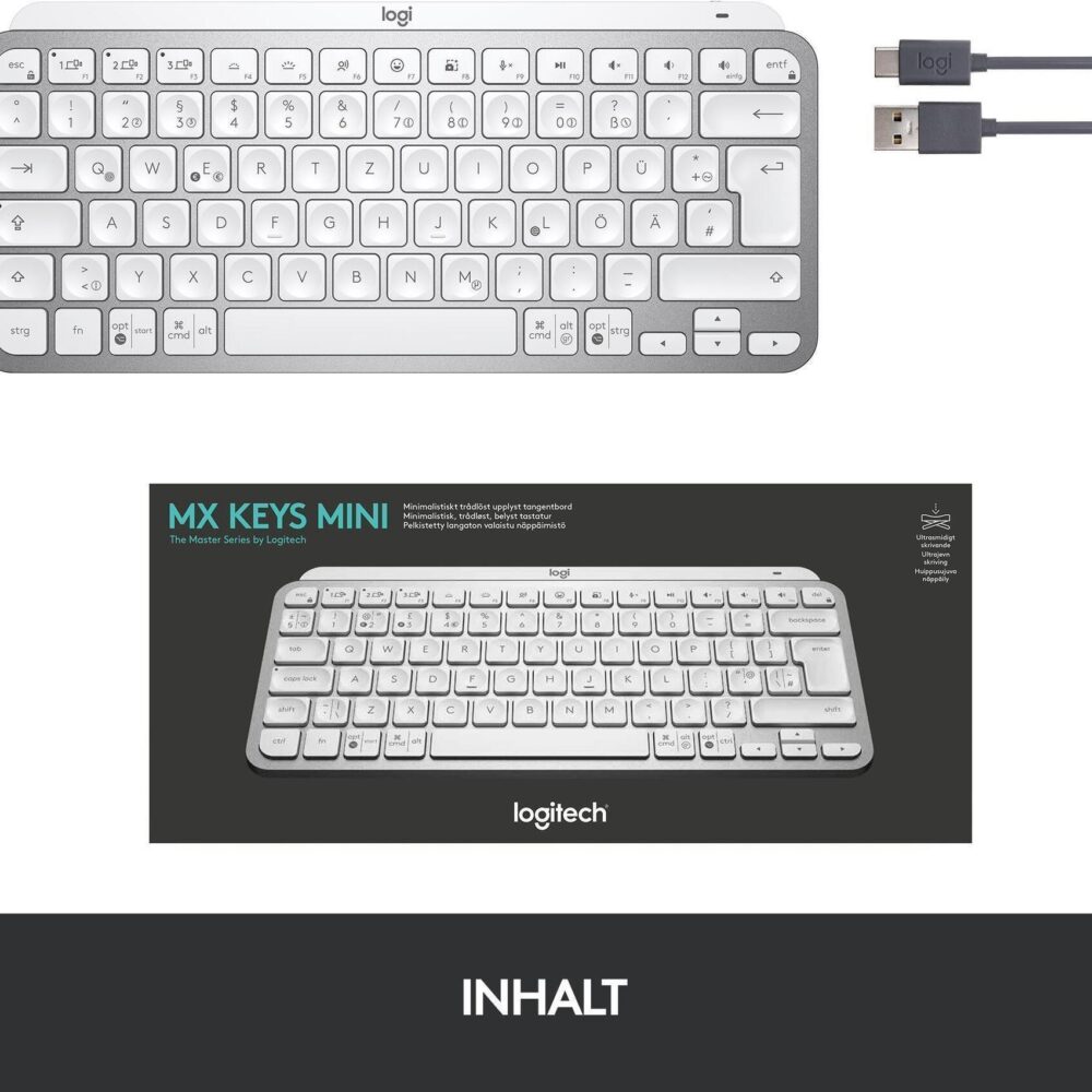 Logitech MX Keys Mini - Tastatur - hinterleuchtet - Bluetooth - QWERTY - USA - Pale Gray