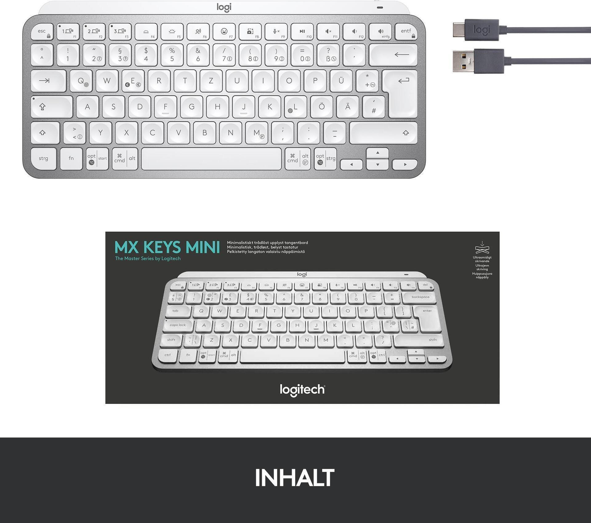 Logitech MX Keys Mini - Tastatur - hinterleuchtet - Bluetooth - QWERTY - USA - Pale Gray