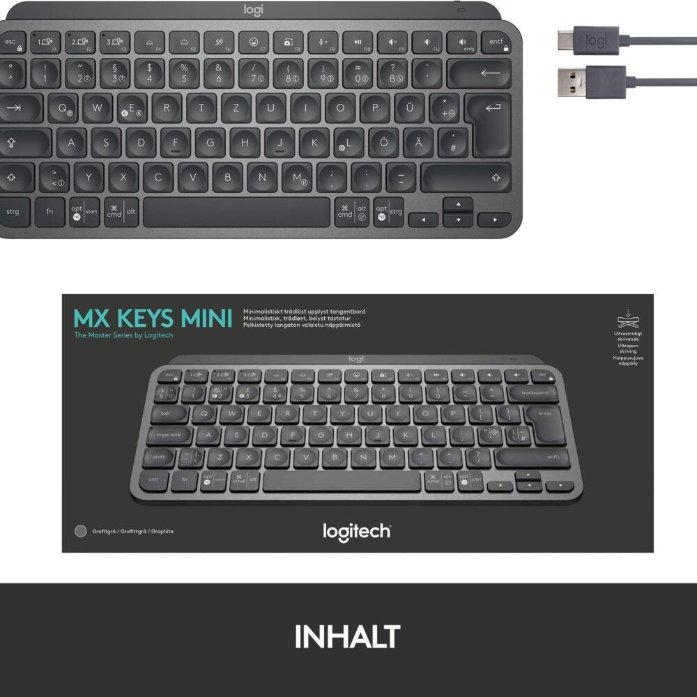Logitech MX Keys Mini - Tastatur - hinterleuchtet - Bluetooth - QWERTZ - Deutsch - Graphite (920-010479)