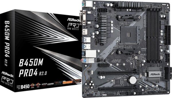 ASRock B450M Pro4 R2,0 - Motherboard - micro ATX - Socket AM4 - AMD B450 Chipsatz - USB-C Gen2, USB 3,2 Gen 1, USB 3,2 Gen 2 - Gigabit LAN - Onboard-Grafik (CPU erforderlich) - HD Audio (8-Kanal) (90-MXBEG0-A0UAYZ)