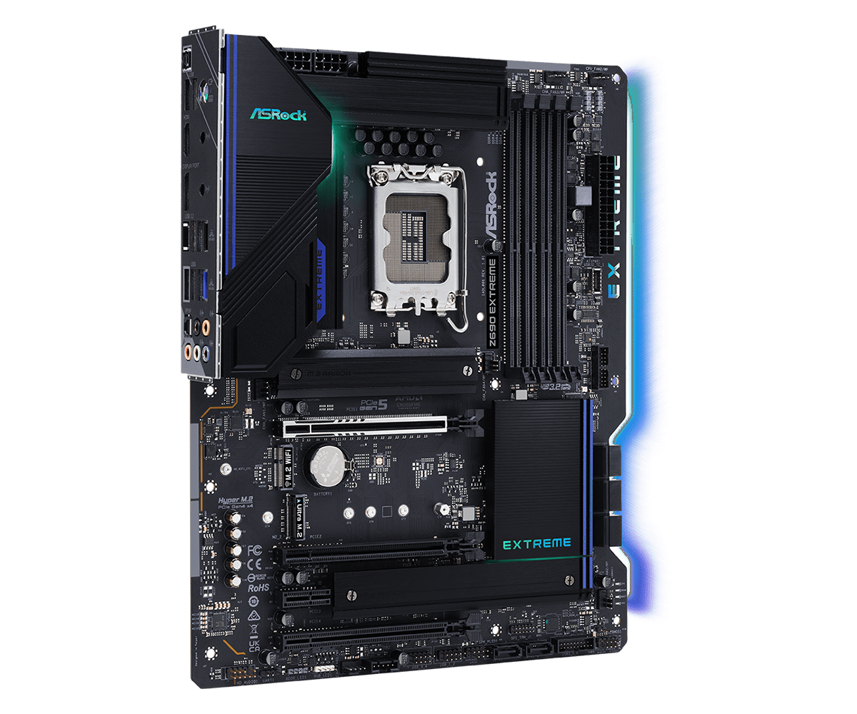 ASRock Z690 Extreme - Motherboard - ATX - LGA1700-Sockel - Z690 Chipsatz - USB-C Gen2, USB 3,2 Gen 1, USB 3,2 Gen 2, USB-C Gen 2x2 - Gigabit LAN, 2,5 Gigabit LAN - Onboard-Grafik (CPU erforderlich) - HD Audio (8-Kanal) (90-MXBHN0-A0UAYZ)