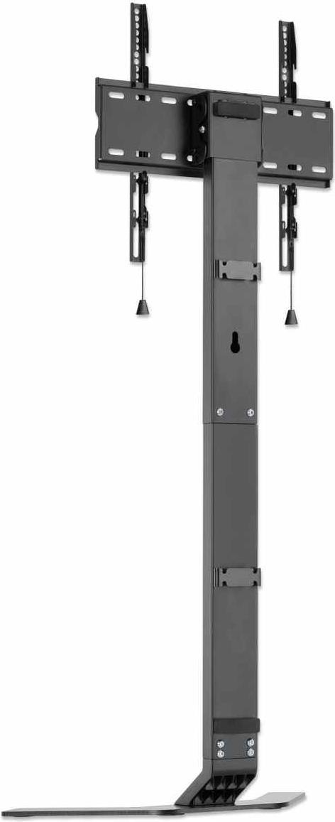 MANHATTAN Ultra Slim TV-Ständer Standfuß für Bildschirme von 81,30cm (32") bis 177,80cm (70") und bis zu 40 kg, -10° bis 3° neigbar, höhenverstellbar, passt hinter TV-Lowboard, Aluminium/Stahlkonstruktion, schwarz/weiß (462044)