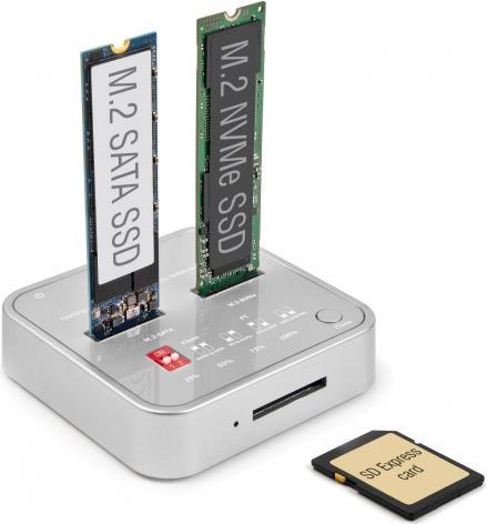 Delock - SSD-Dockingstation Schächte: 2 - M.2 - M.2 NVMe Card - 10GBps - USB 3,2 (Gen 2) - Silber (64138)