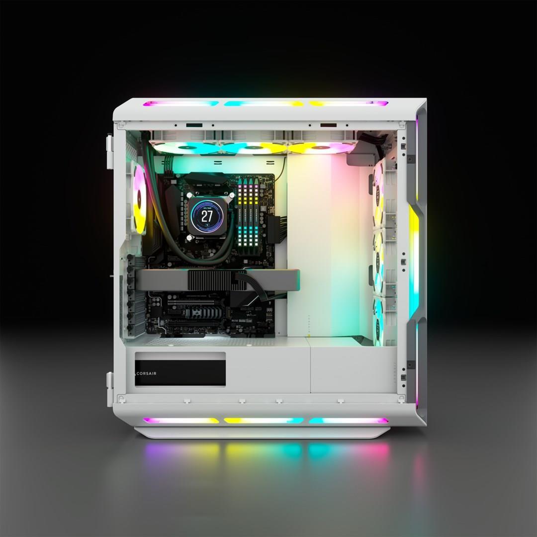 CORSAIR iCUE 5000T RGB - MDT - Erweitertes ATX - Seitenteil mit Fenster (gehärtetes Glas) - keine Spannungsversorgung (ATX) - weiß - USB/Audio (CC-9011231-WW)