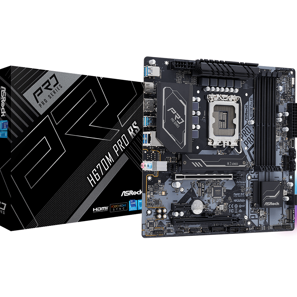 ASRock H670M Pro RS - Motherboard - micro ATX - LGA1700-Sockel - H670 Chipsatz - USB-C Gen1, USB 3,2 Gen 1, USB 3,2 Gen 2 - Gigabit LAN - Onboard-Grafik (CPU erforderlich) - HD Audio (8-Kanal) (90-MXBHK0-A0UAYZ)