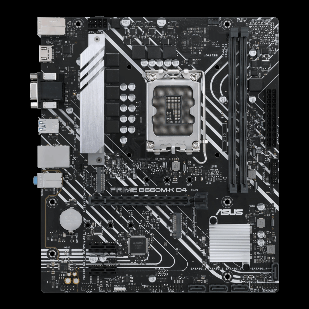 ASUS PRIME B660M-K D4 - Motherboard - micro ATX - LGA1700-Sockel - B660 Chipsatz - USB 3,2 Gen 1 - Gigabit LAN - Onboard-Grafik (CPU erforderlich) - HD Audio (8-Kanal) (90MB1950-M0EAY0)