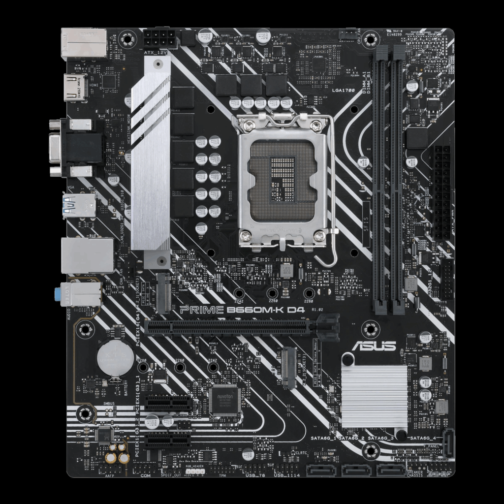ASUS PRIME B660M-K D4 - Motherboard - micro ATX - LGA1700-Sockel - B660 Chipsatz - USB 3,2 Gen 1 - Gigabit LAN - Onboard-Grafik (CPU erforderlich) - HD Audio (8-Kanal) (90MB1950-M0EAY0)