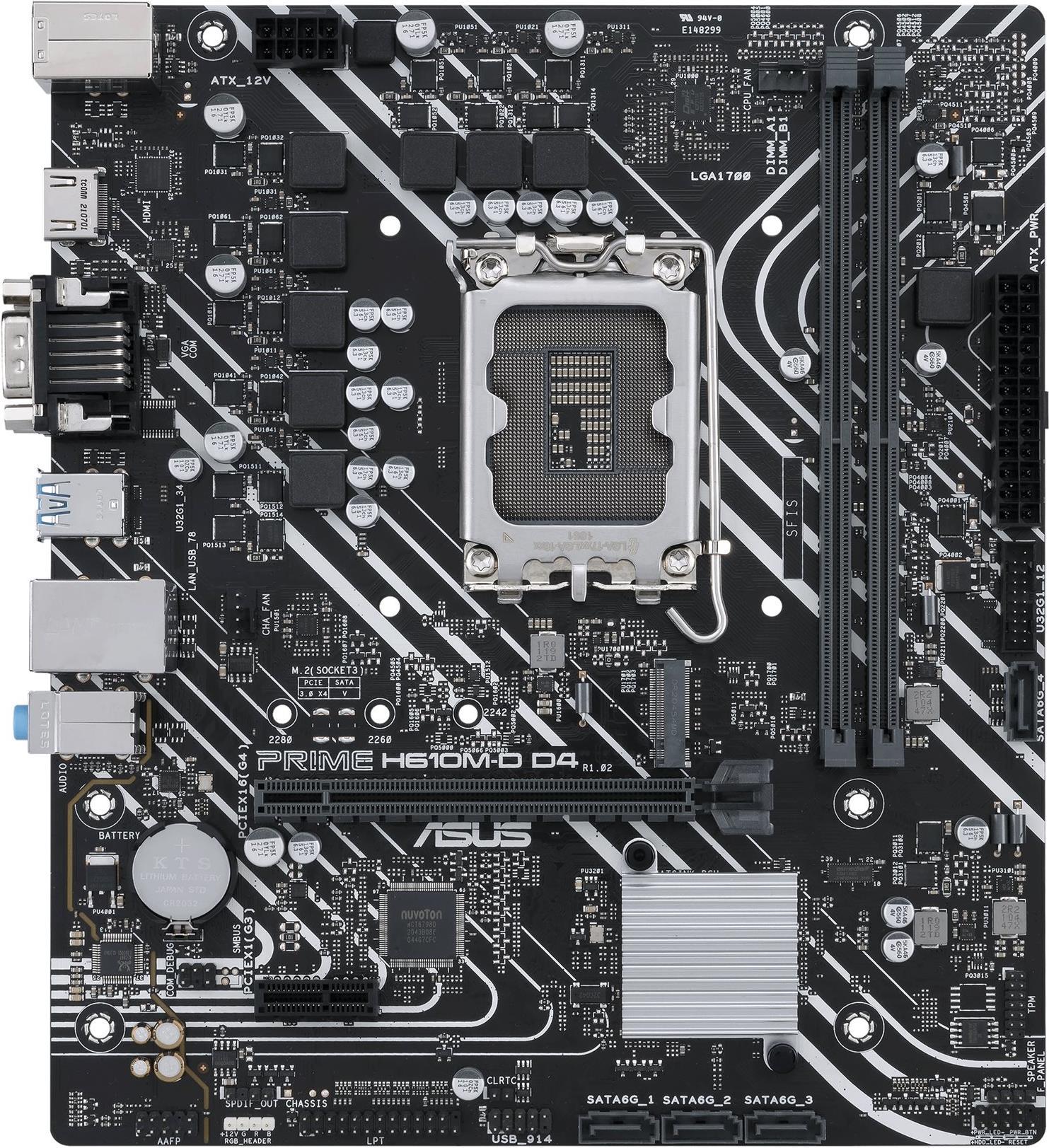 ASUS PRIME H610M-D D4 - Motherboard - micro ATX - LGA1700-Sockel - H610 Chipsatz - USB 3,2 Gen 1 - Gigabit LAN - Onboard-Grafik (CPU erforderlich) - HD Audio (8-Kanal) (90MB1A00-M0EAY0)