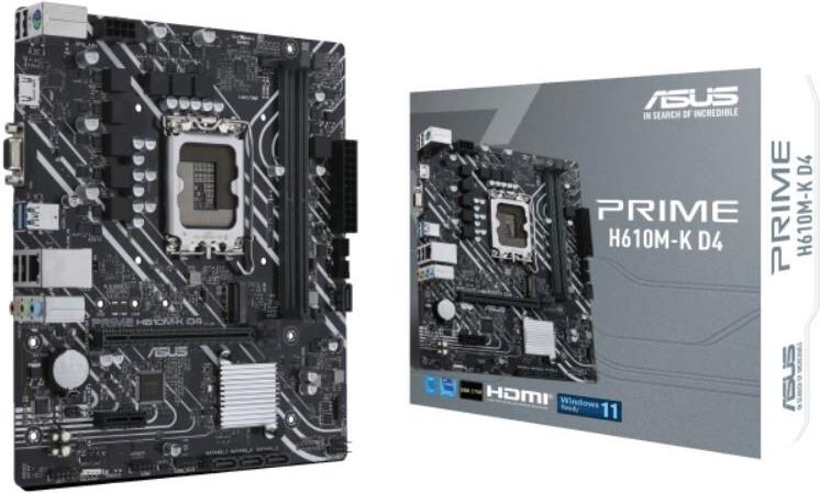 ASUS PRIME H610M-K D4 - Motherboard - micro ATX - LGA1700-Sockel - H610 Chipsatz - USB 3,2 Gen 2, USB 3,2 Gen 1 - Gigabit LAN - Onboard-Grafik (CPU erforderlich) - HD Audio (8-Kanal) (90MB1A10-M0EAY0)