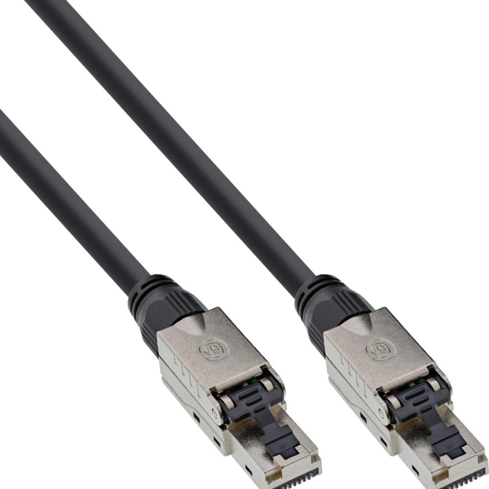 InLine - Patch-Kabel - RJ-45 (M) schraubbar zu RJ-45 (M) schraubbar - 40,0m - 7,6 mm - UTP - CAT 6a - halogenfrei, ohne Haken, 4K30Hz Support (HDBaseT) - Schwarz (77840S)