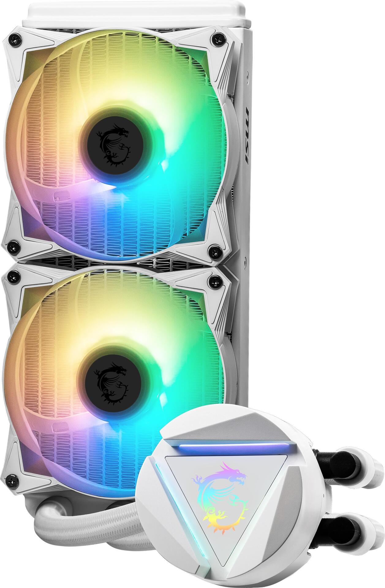 MSI MAG CORELIQUID 240R V2 - Prozessor-Flüssigkeitskühlsystem - Kühlergröße: 240 mm - (für: LGA1156, AM2, AM2+, LGA1366, AM3, LGA1155, AM3+, LGA2011, FM1, FM2, LGA1150, FM2+, LGA2011-3, LGA1151, AM4, LGA2066, LGA1200, LGA1700) - 120 mm - weiß