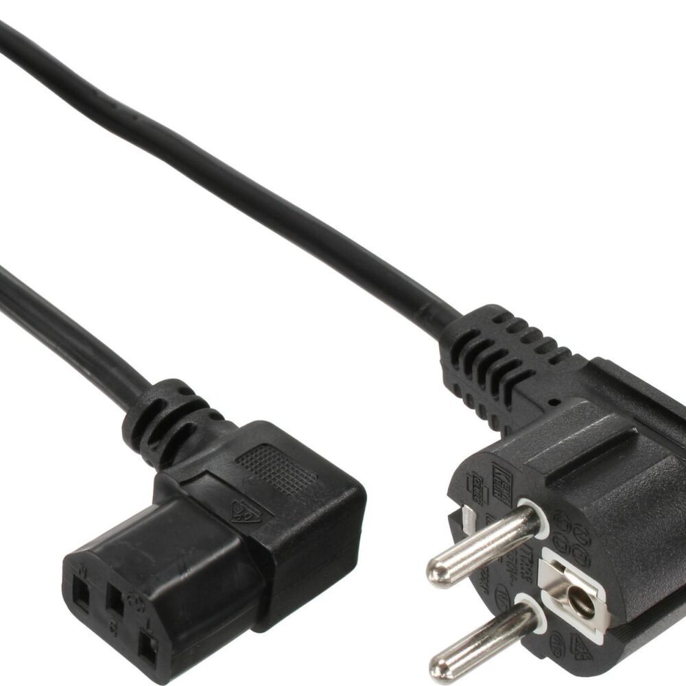 InLine - Stromkabel - power CEE 7/7 (M) gewinkelt zu power IEC 60320 C13 rechtwinklig - 1,8m - Schwarz (Packung mit 35) (B-16752)