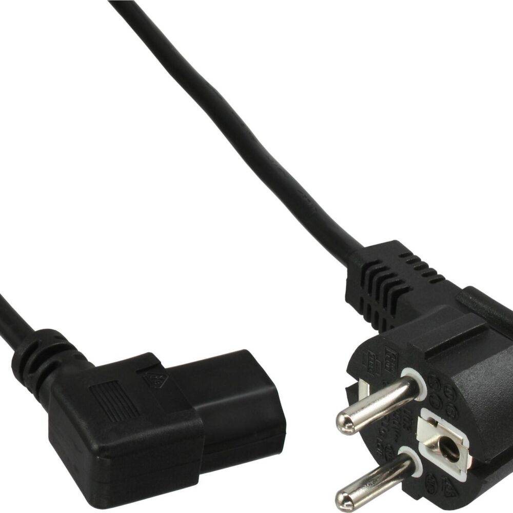 InLine - Stromkabel - power CEE 7/7 (M) gewinkelt zu power IEC 60320 C13 links gewinkelt - 50cm - Schwarz (Packung mit 60) (B-16752M)