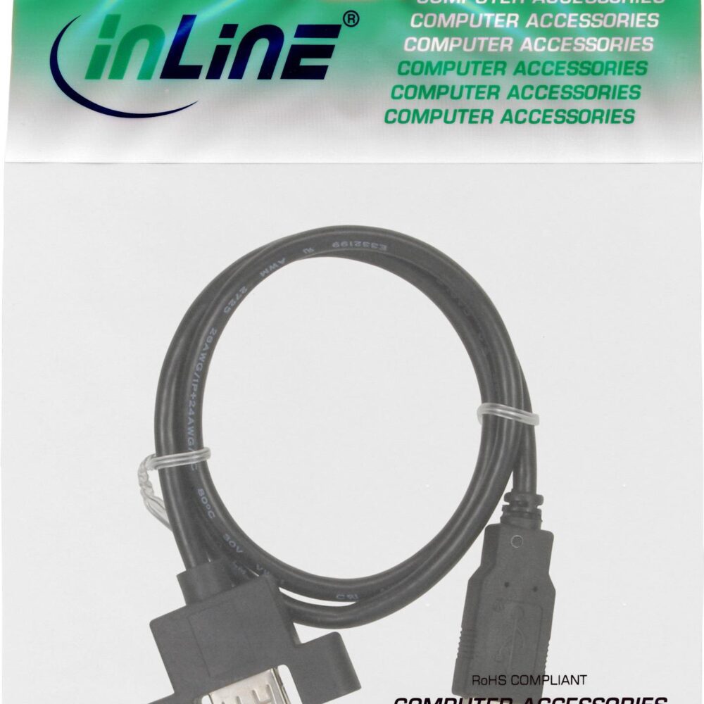 InLine - USB-Verlängerungskabel - USB (M) zu USB (W) schraubbar - USB2.0 - 60cm - Schwarz (Packung mit 120) (B-33440E)