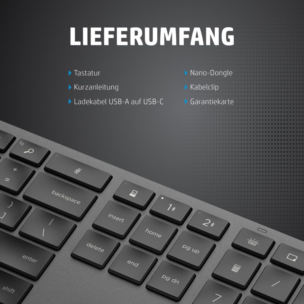 HP Dual Mode 975 - Tastatur - hinterleuchtet - kabellos - Bluetooth - Deutsch - für HP 255 G9, EliteBook x360, ProBook 445 G9, 455 G9, ZBook Power G9, Studio G9 (3Z726AA#ABD)