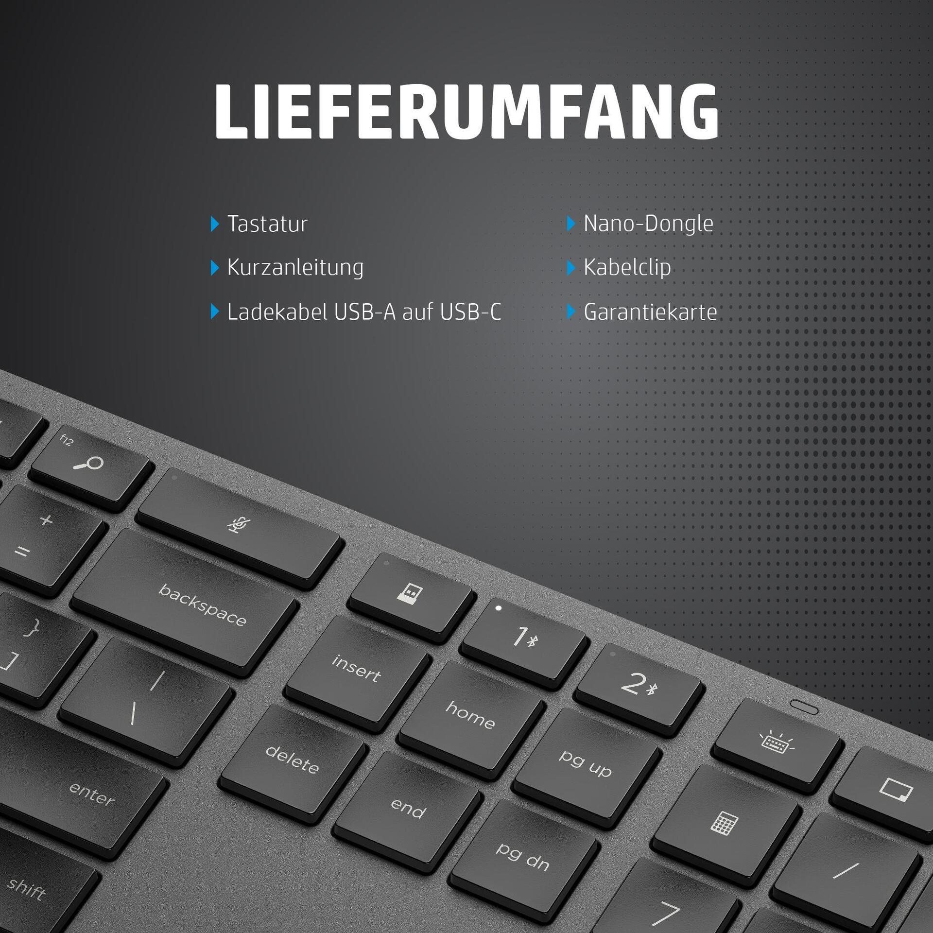HP Dual Mode 975 - Tastatur - hinterleuchtet - kabellos - Bluetooth - Deutsch - für HP 255 G9, EliteBook x360, ProBook 445 G9, 455 G9, ZBook Power G9, Studio G9 (3Z726AA#ABD)