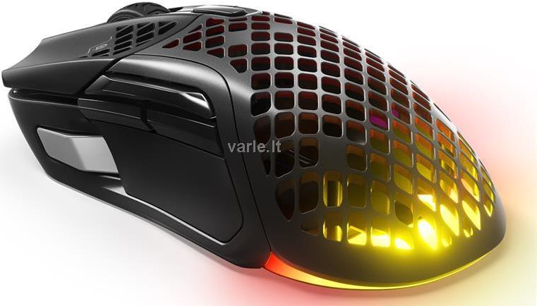 SteelSeries Aerox 5 - Maus - ergonomisch - Für Rechtshänder - optisch - 9 Tasten - kabellos, kabelgebunden - 2,4 GHz, Bluetooth 5,0, USB - USB-C Wireless-Empfänger - mattschwarz (62406)
