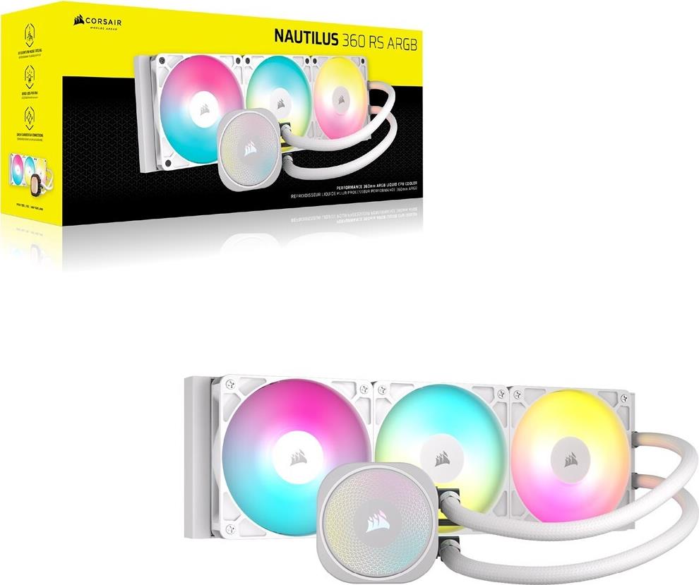 CORSAIR Nautilus 360 RS ARGB - Prozessor-Flüssigkeitskühlsystem - Kühlergröße: 360 mm - (für: LGA1851, LGA1700, AM5, AM4) - Kupfer - 120 mm - weiß (CW-9060095-WW)