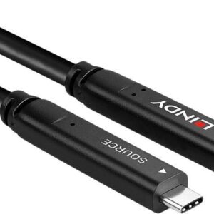 Lindy - USB-Kabel - USB-C (M) zu USB-C (M) - USB 3,2 Gen 2 / DisplayPort 1,4 /Thunderbolt 3 3 A - 10,0m - rund, USB Power Delivery (60W), unterstützt 4K 60 Hz (3840 x 2160) - Schwarz (43333)