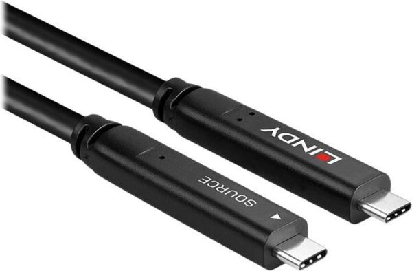 Lindy - USB-Kabel - USB-C (M) zu USB-C (M) - USB 3,2 Gen 2 / DisplayPort 1,4 /Thunderbolt 3 3 A - 10,0m - rund, USB Power Delivery (60W), unterstützt 4K 60 Hz (3840 x 2160) - Schwarz (43333)