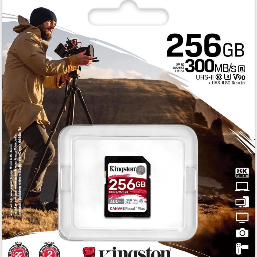 Kingston Canvas React Plus - Flash-Speicherkarte - 256GB - Video Class V90 / UHS-II U3 / Class10 - SDXC UHS-II (SDR2/256GB)