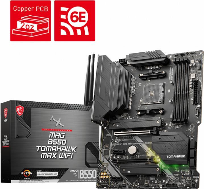 MSI MAG B550 TOMAHAWK MAX WIFI - AMD - Socket AM4 - 3rd Generation AMD Ryzen™ 3 - 3rd Generation AMD Ryzen 5 - 3rd Generation AMD Ryzen™ 7 - 3rd... - DDR4-SDRAM - 128 GB - DIMM (7C94-043R)