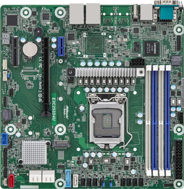 ASRock Rack E3C252D4U - Motherboard - micro ATX - LGA1200-Sockel - C252 Chipsatz - USB 3.2 Gen 1 - 2 x Gigabit LAN - Onboard-Grafik