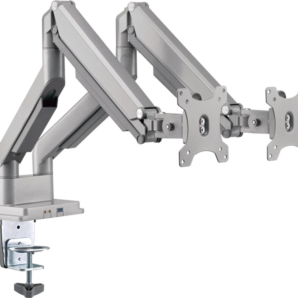 InLine - Befestigungskit (Tischmontage) - einstellbarer Doppelarm - für 2 LCD-Displays - mit Lifter, USB3.0, max. 9 kg - Aluminium - Silber - Bildschirmgröße: 43,2-81,3 cm (17"-32") (23171S)