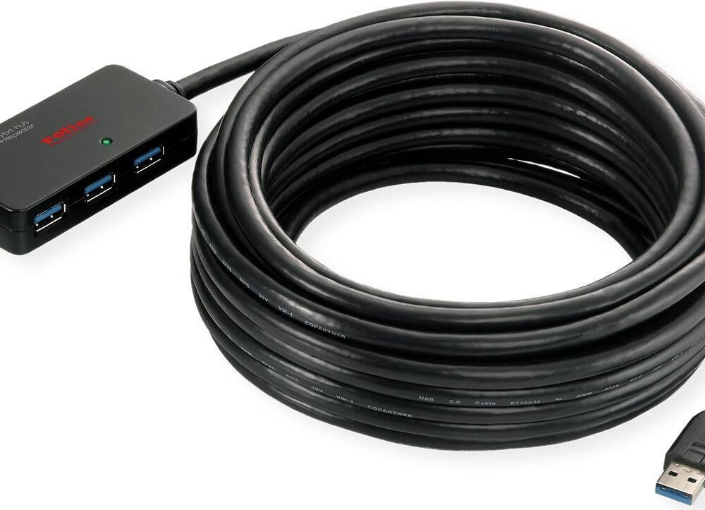 ROLINE USB 3.2 Gen 1 4-Port Hub mit Repeater, schwarz, 10 m (12.04.1098)