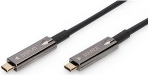 DIGITUS - USB-Kabel - 24 pin USB-C (M) zu 24 pin USB-C (M) - DisplayPort 1,2 - 10,0m - Active Optical Cable (AOC), Support von 4K 60 Hz, unterstützt 1920 x 1080 bei 120 Hz, DP Alt Modus-Support - Schwarz (AK-330160-100-S)