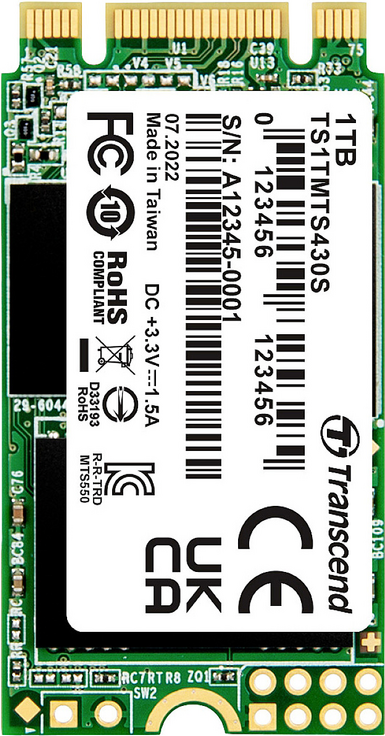 Transcend 430S - SSD - 1TB - intern - M.2 2242 - SATA 6Gb/s (TS1TMTS430S)