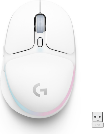 Logitech G G705 - Maus - kleine Hände - 6 Tasten - kabellos - Bluetooth - Logitech LIGHTSPEED-Receiver - weiß (910-006367)