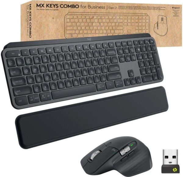 Logitech MX Keys Combo for Business - Tastatur-und-Maus-Set - hinterleuchtet - kabellos - Bluetooth LE - QWERTY - US International - Graphite (920-010933)