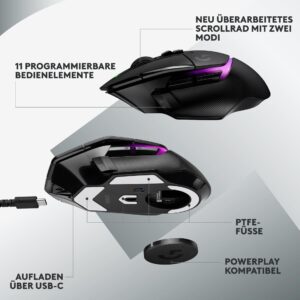 Logitech G G502 X PLUS - Maus - optisch - 8 Tasten - kabellos - LIGHTSPEED - Logitech LIGHTSPEED-Receiver - Schwarz (910-006162)
