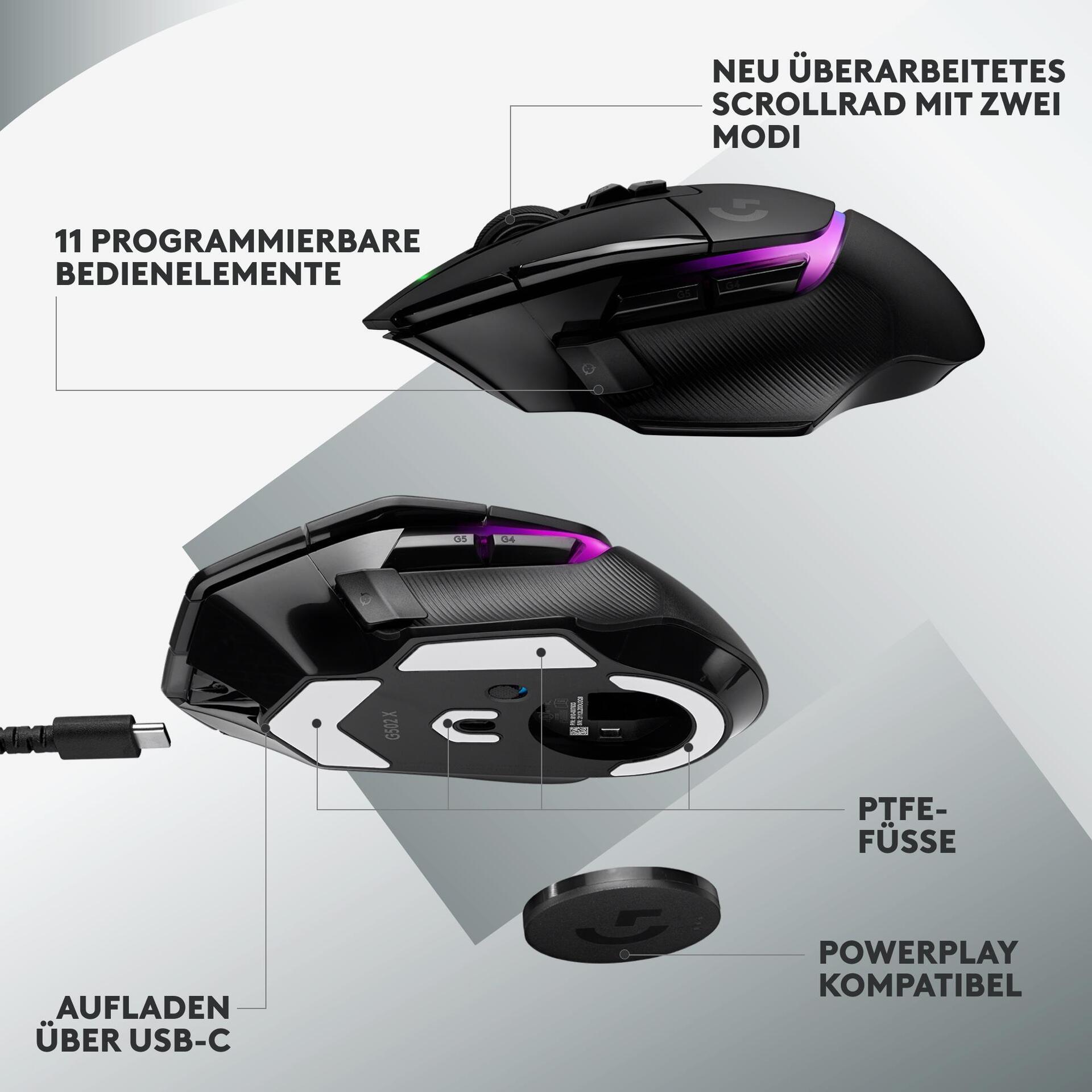 Logitech G G502 X PLUS - Maus - optisch - 8 Tasten - kabellos - LIGHTSPEED - Logitech LIGHTSPEED-Receiver - Schwarz (910-006162)